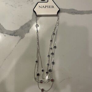 Napier triple strand Station Necklace - 22" long - 11" drop - silver snake chain
